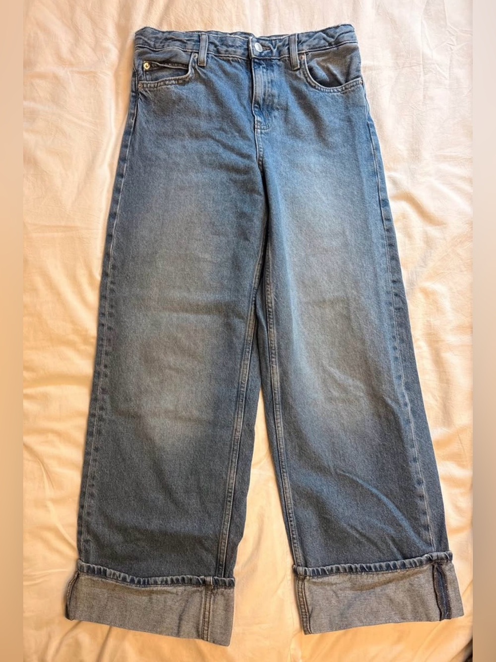 Medium Blue cuffed Wide-Leg High-Rise Girl’s Jeans